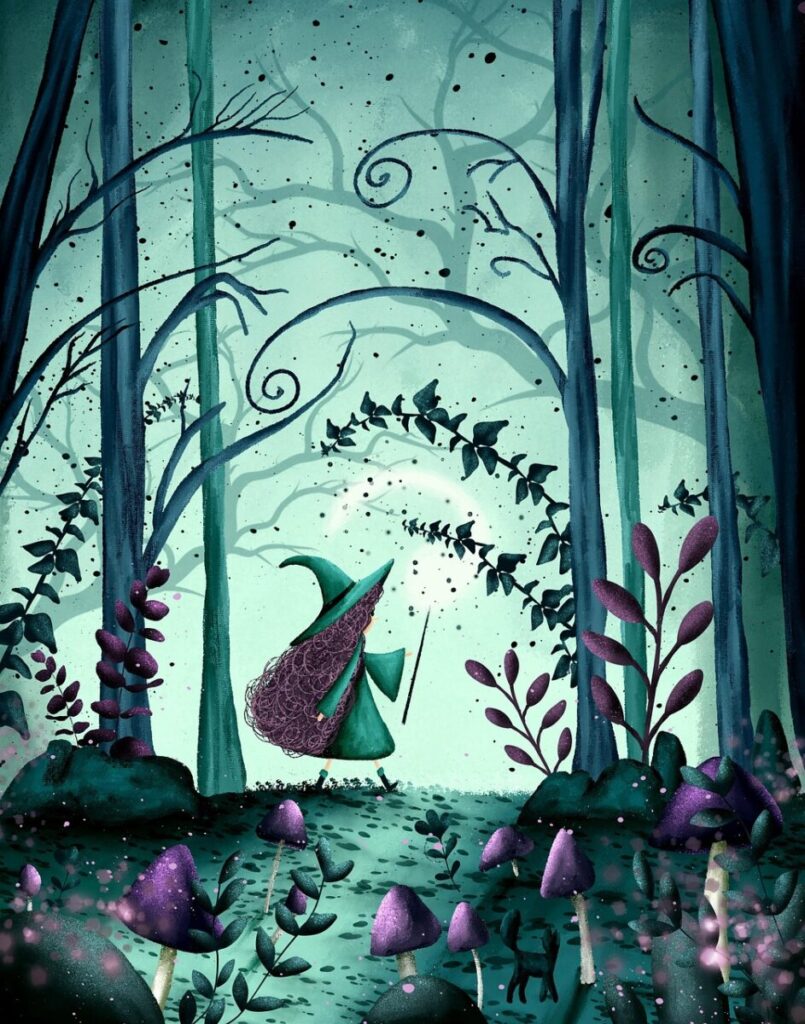 forest, witch, enchanted, magic, fairy, nature, cute, mysterious, woods, green, plants, flowers, fairy tale, mushroom