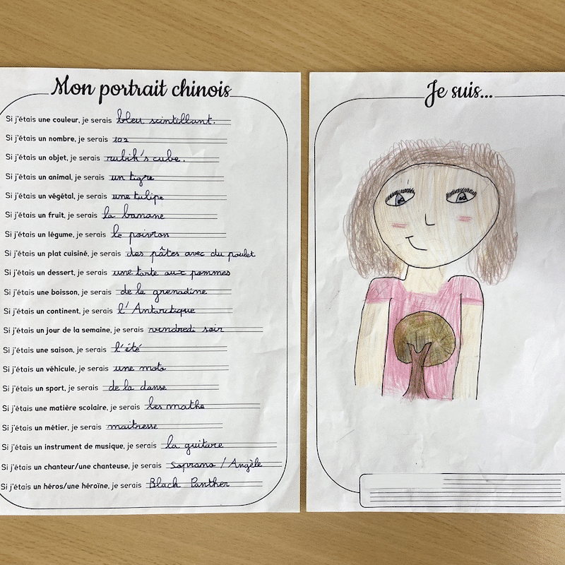 Production d'élèves — exemple de portrait chinois