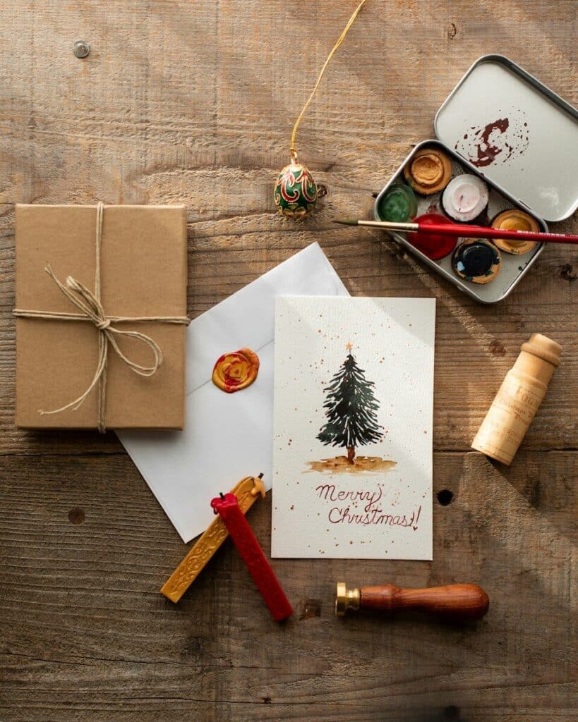 a christmas card with a christmas tree on it